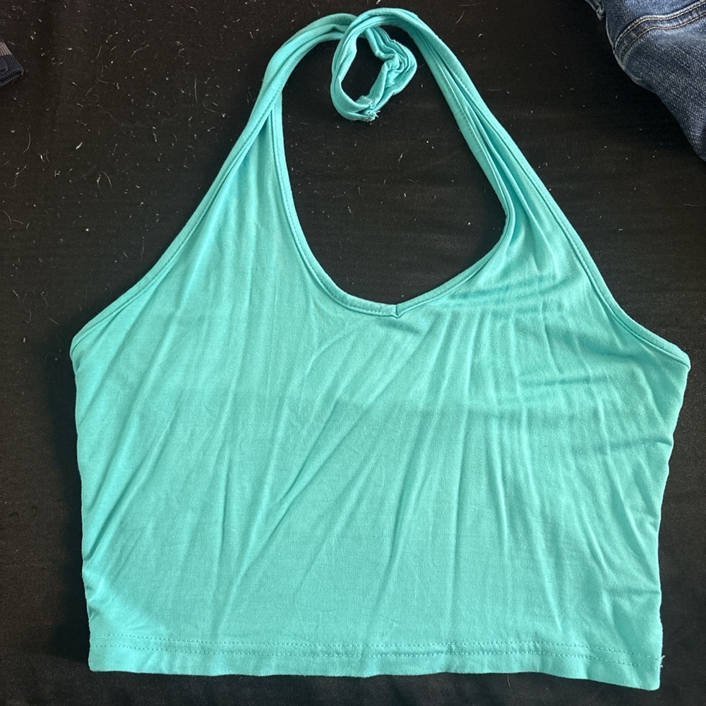 SHEIN Turquoise Halter Crop Top